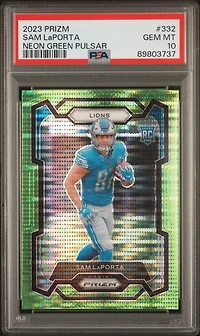 2023 Panini Prizm 332 Sam Laporta Neon Green Pulsar PSA 10