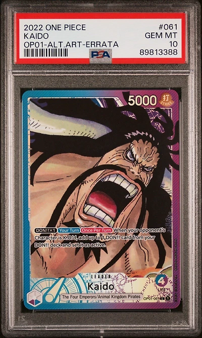 2022 One Piece Op01-romance Dawn 061 Kaido Alternate Art-errata PSA 10