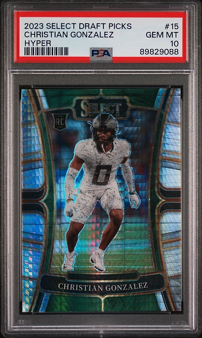 2023 Panini Select Draft Picks 15 Christian Gonzalez Hyper Prizm PSA 10