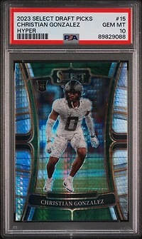2023 Panini Select Draft Picks 15 Christian Gonzalez Hyper Prizm PSA 10