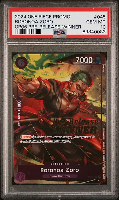 2024 One Piece Promos 045 Roronoa Zoro Wings Of The Captain Pre-release-winner PSA 10