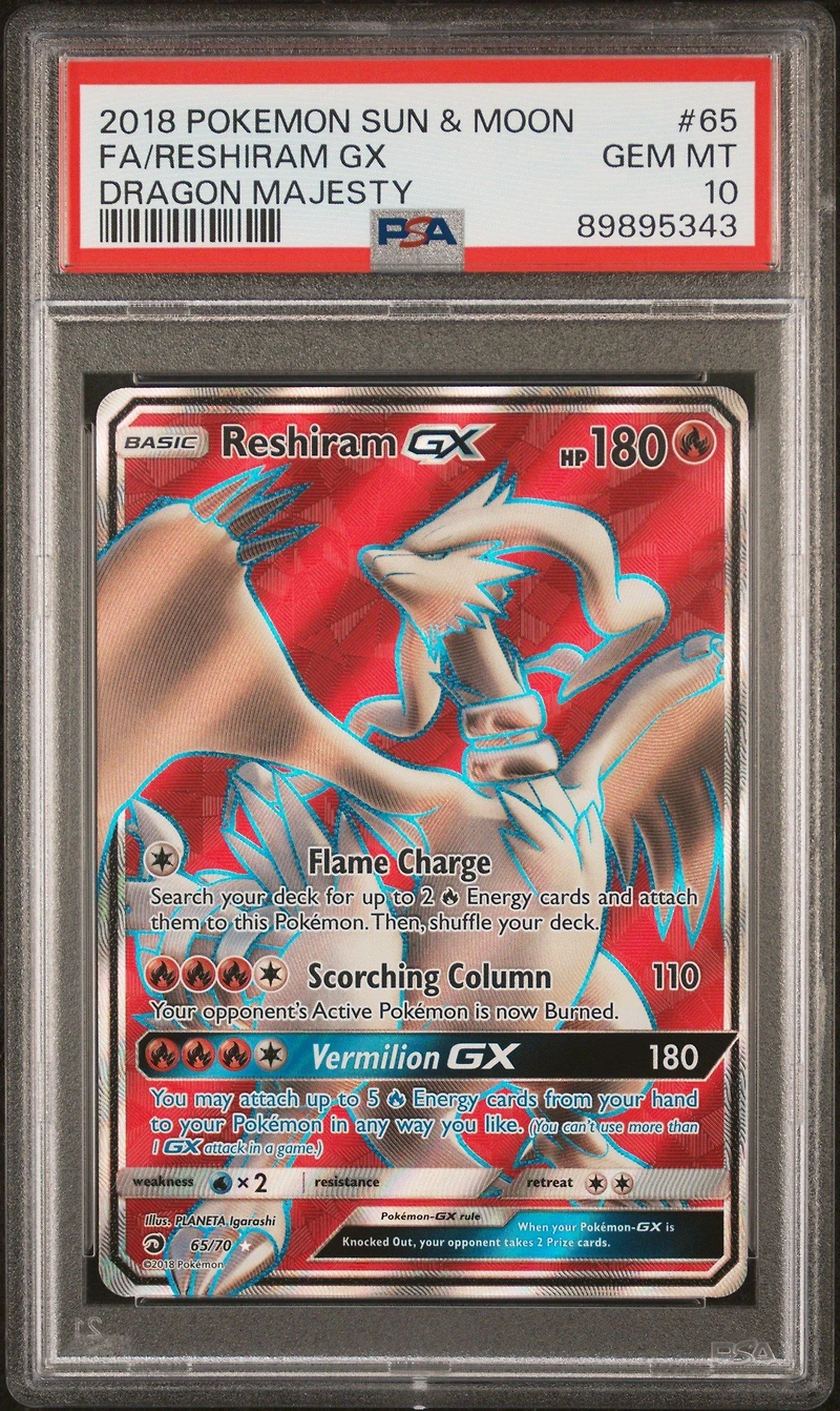 2018 Pokemon Sun & Moon Dragon Majesty 65 Fa/reshiram Gx PSA 10