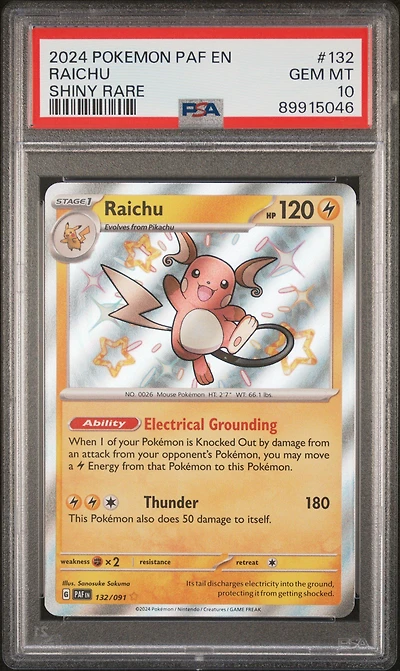 2024 Pokemon Paf En-paldean Fates 132 Raichu Shiny Rare PSA 10