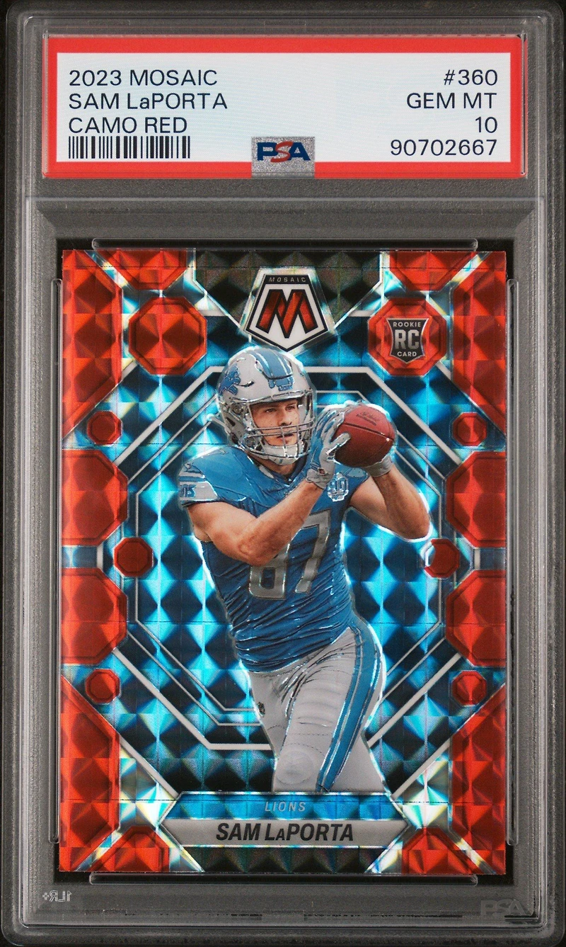 2023 Panini Mosaic 360 Sam Laporta Camo Red PSA 10