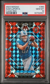 2023 Panini Mosaic 360 Sam Laporta Camo Red PSA 10