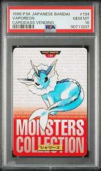 1996 Pokemon Japanese Bandai Carddass Vending 134 Vaporeon PSA 10
