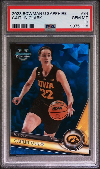 2023 Bowman University Chrome Sapphire 34 Caitlin Clark PSA 10