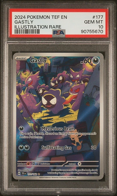 2024 Pokemon Tef En-temporal Forces 177 Gastly Illustration Rare PSA