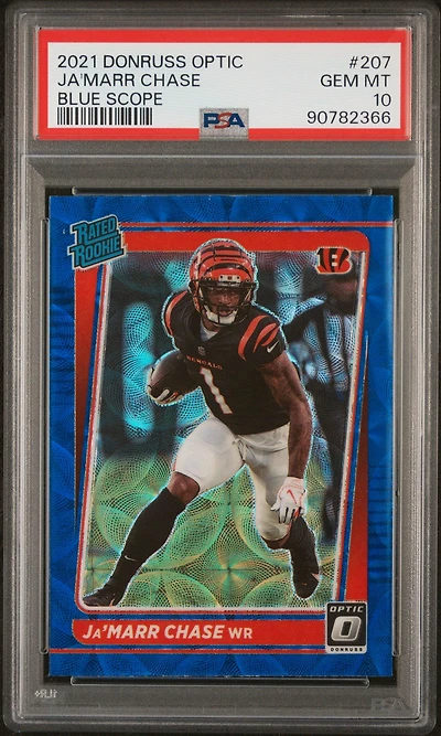 2021 Panini Donruss Optic 207 Ja'marr Chase Blue Scope PSA 10