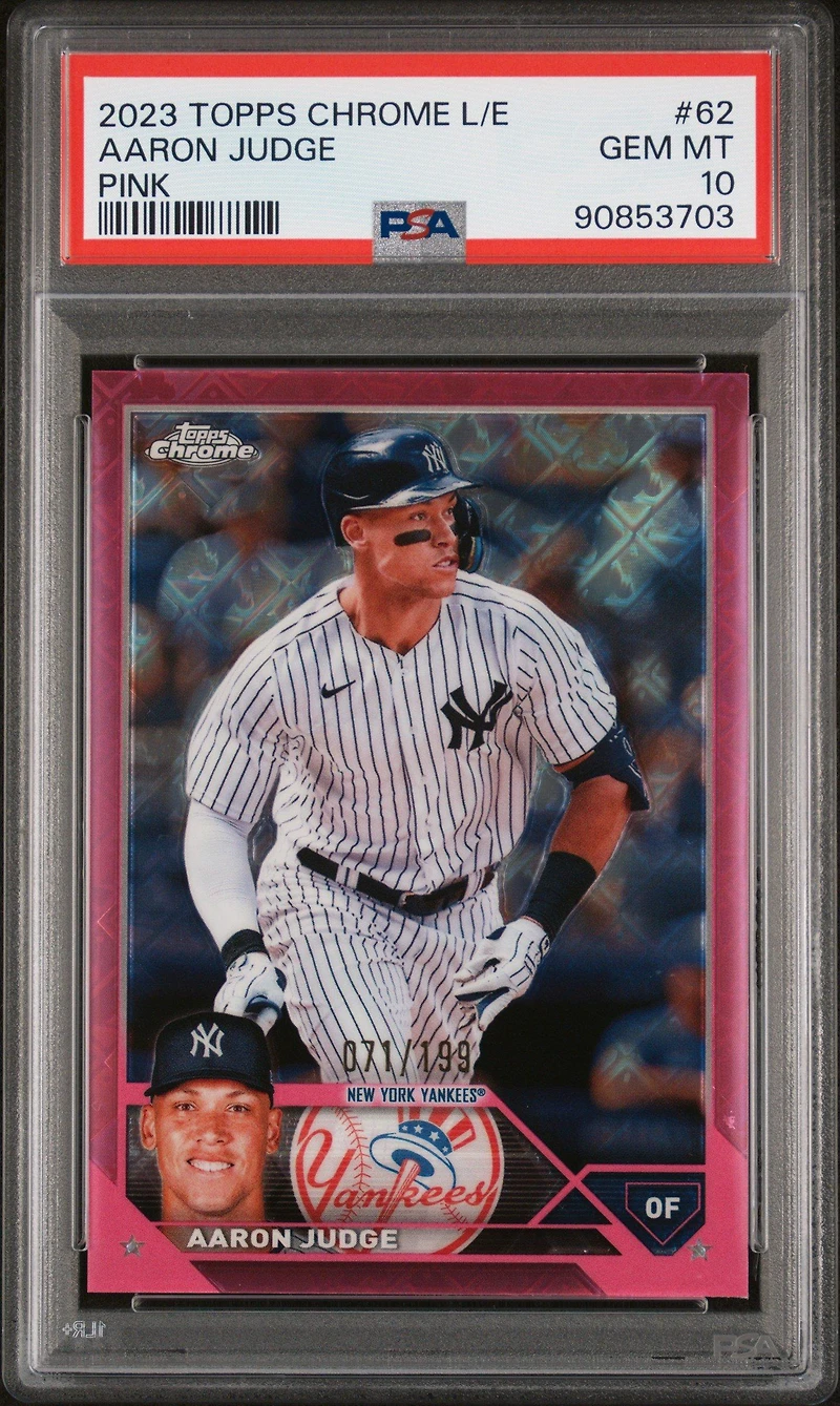 2023 Topps Chrome Logofractor Edition 62 Aaron Judge Pink Refractor PSA 10