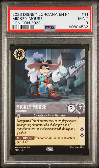 2023 Disney Lorcana En P1-promo 11 Mickey Mouse - Musketeer Gen Con 2023 PSA 9