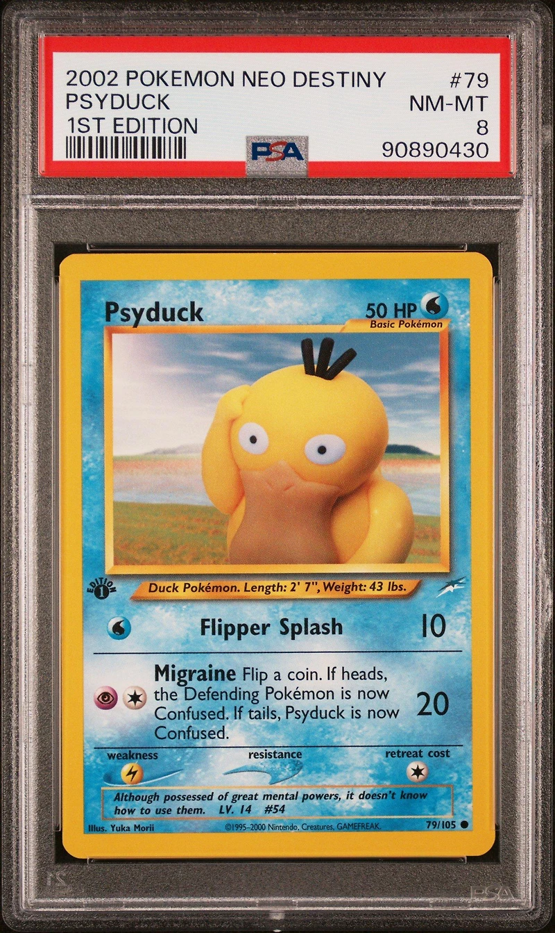 2002 Pokemon Neo Destiny 79 Psyduck 1st Edition PSA 8