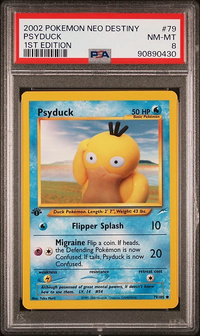 2002 Pokemon Neo Destiny 79 Psyduck 1st Edition PSA 8