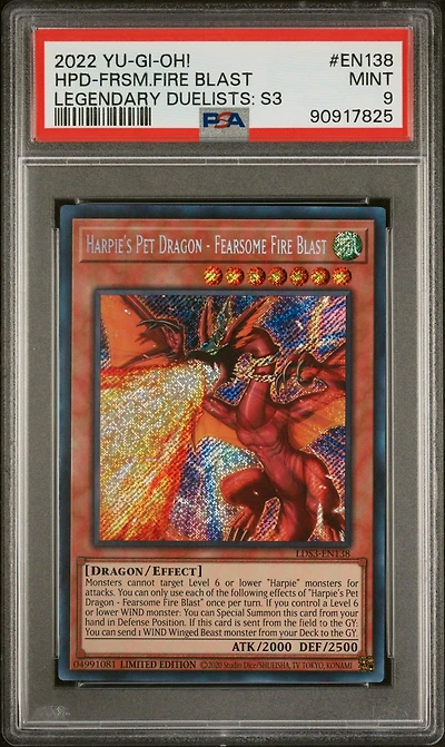 2022 Yu-gi-oh! Legendary Duelists: Season 3 En138 Harpie's Pet Dragon - Fearsome Fire Blast PSA 9
