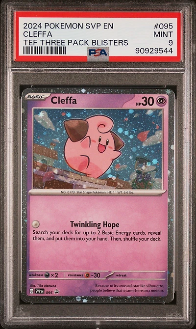 2024 Pokemon Svp En-sv Black Star Promo 095 Cleffa Temporal Forces Three Pack Blisters PSA 9