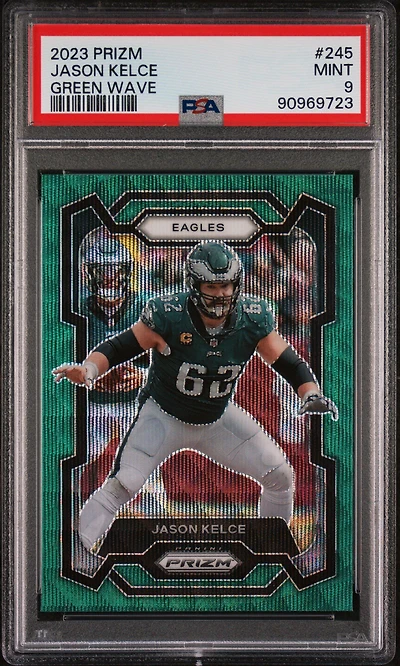 2023 Panini Prizm 245 Jason Kelce Green Wave PSA 9