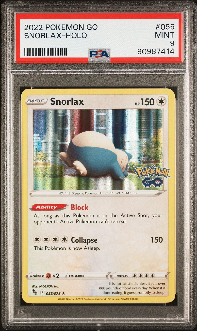 2022 Pokemon Go 055 Snorlax-holo PSA 9