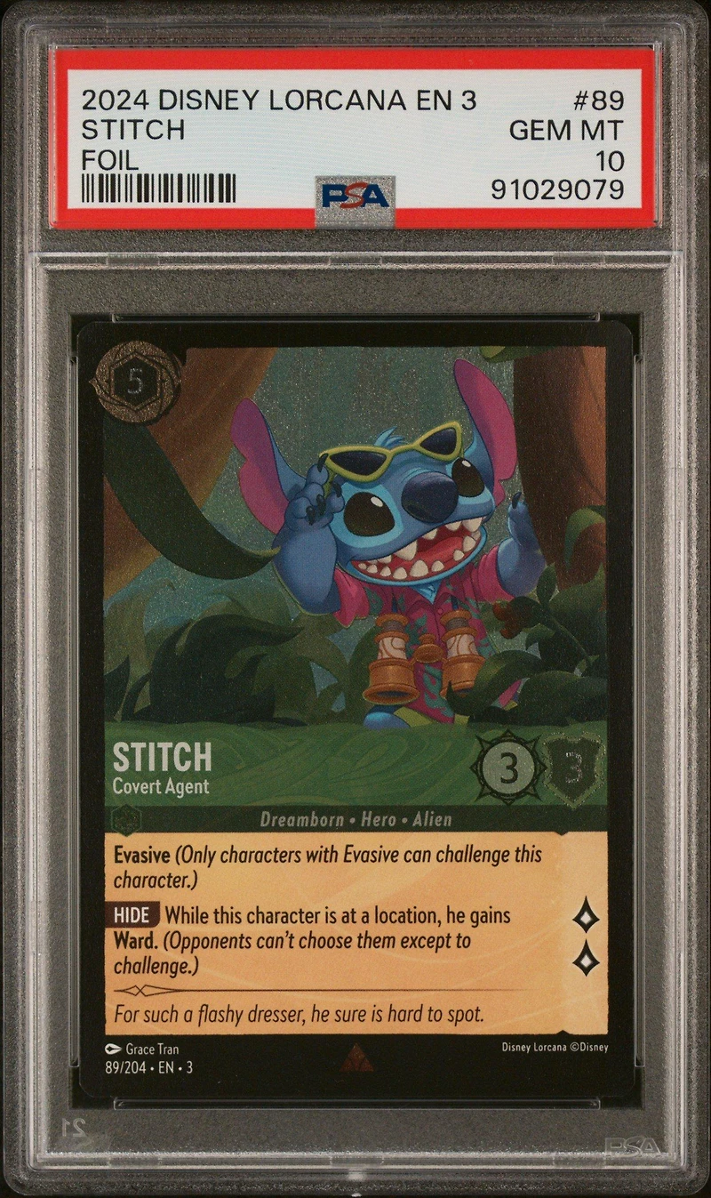 2024 Disney Lorcana En 3-into The Inklands 89 Stitch - Covert Agent Foil PSA 10