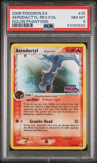 2006 Pokemon Ex Holon Phantoms 35 Aerodactyl-reverse Foil PSA 8