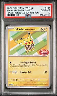 2024 Pokemon Indonesian Sv Promo 101 Pikachu/batik Shirt PSA 10