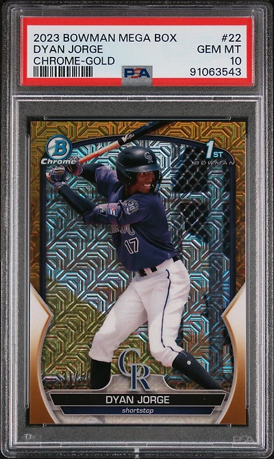 2023 Bowman Mega Box Chrome 22 Dyan Jorge Gold Refractor PSA 10