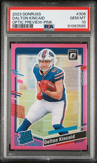 2023 Panini Donruss 308 Dalton Kincaid Optic Preview-pink PSA 10