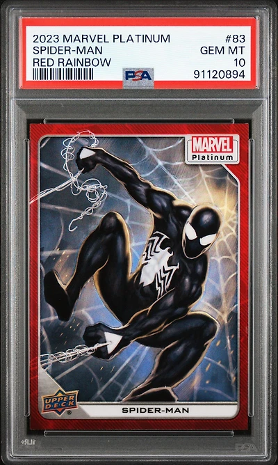 2023 Upper Deck Marvel Platinum 83 Spider-man (symbiote Suit) Red Rainbow PSA 10