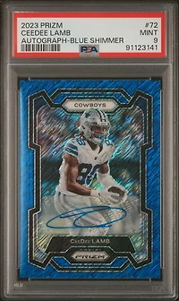 2023 Panini Prizm 72 Ceedee Lamb Autograph-blue Shimmer PSA 9
