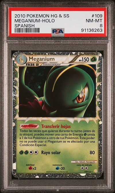 2010 Pokemon Heartgold & Soulsilver 109 Meganium-holo Spanish PSA 8