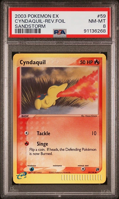 2003 Pokemon Ex Sandstorm 59 Cyndaquil-reverse Foil PSA 8