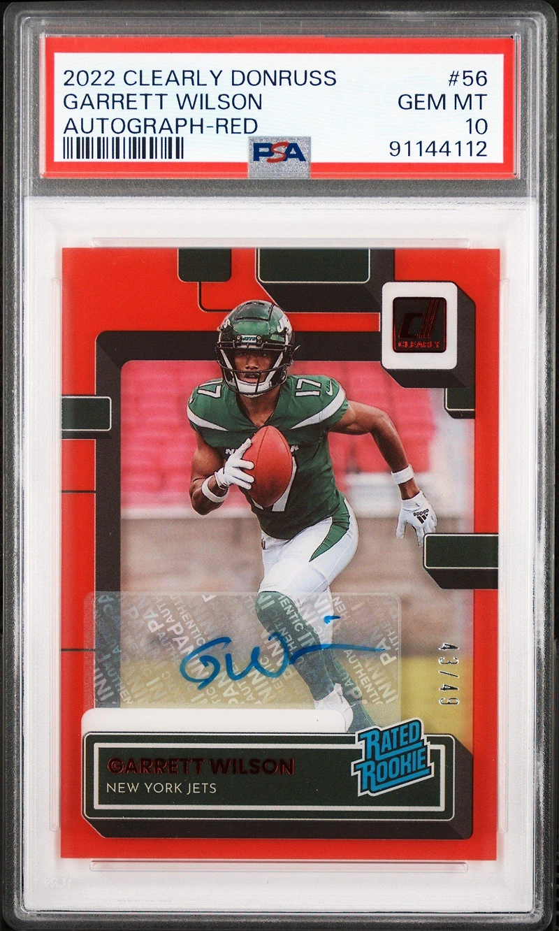 2022 Panini Clearly Donruss 56 Garrett Wilson Autograph-red PSA 10