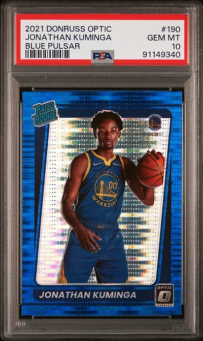 2021 Panini Donruss Optic 190 Jonathan Kuminga Blue Pulsar PSA 10