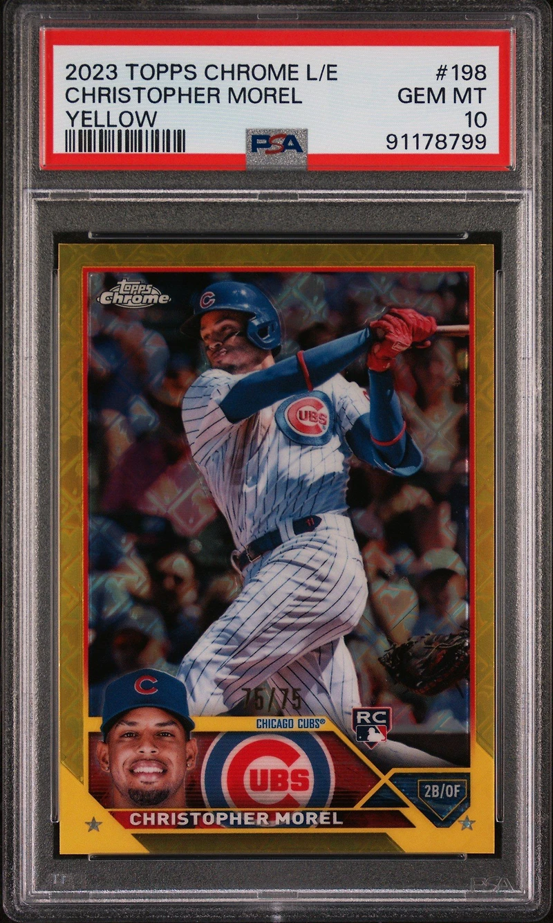 2023 Topps Chrome Logofractor Edition 198 Christopher Morel Yellow PSA 10