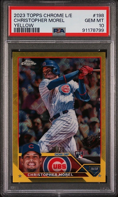 2023 Topps Chrome Logofractor Edition 198 Christopher Morel Yellow PSA 10