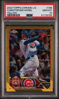 2023 Topps Chrome Logofractor Edition 198 Christopher Morel Yellow PSA 10