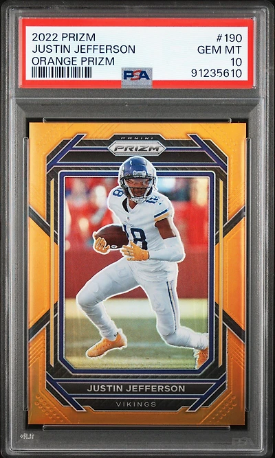 2022 Panini Prizm 190 Justin Jefferson Orange Prizm PSA 10
