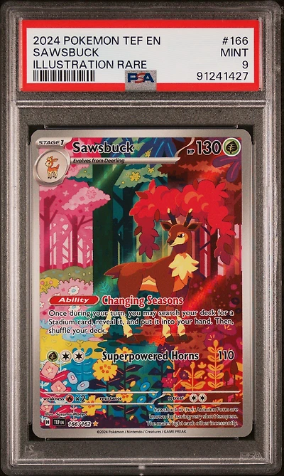 2024 Pokemon Tef En-temporal Forces 166 Sawsbuck Illustration Rare PSA