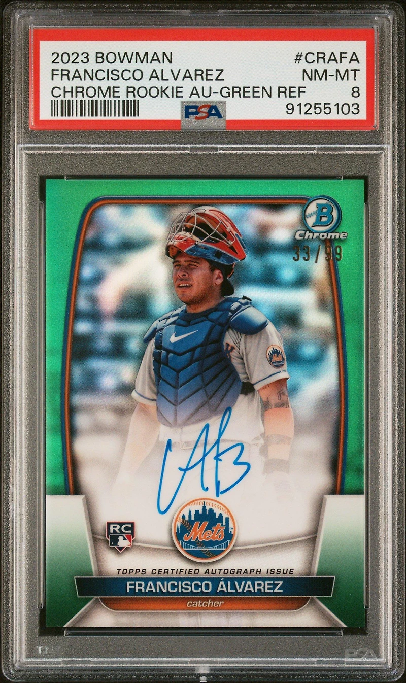 2023 Bowman Chrome Rookie Autographs Crafa Francisco Alvarez Green Refractor PSA 8