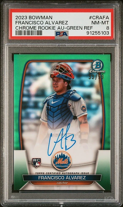 2023 Bowman Chrome Rookie Autographs Crafa Francisco Alvarez Green Refractor PSA 8