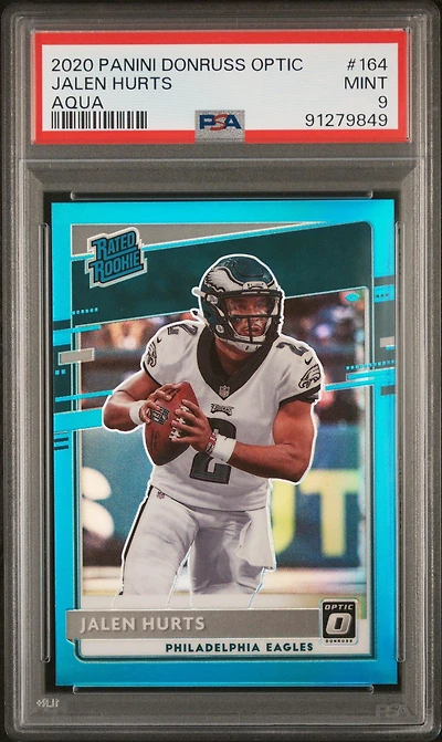 2020 Panini Donruss Optic 164 Jalen Hurts Aqua PSA 9