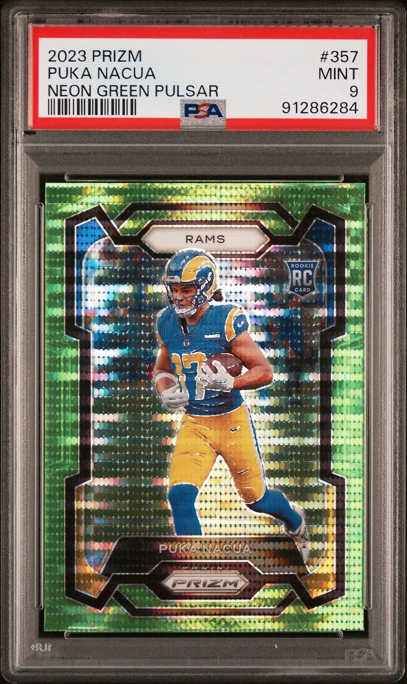 2023 Panini Prizm 357 Puka Nacua Neon Green Pulsar PSA 9