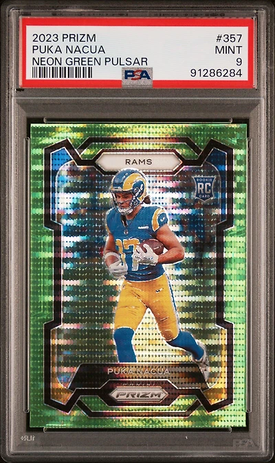 2023 Panini Prizm 357 Puka Nacua Neon Green Pulsar PSA 9