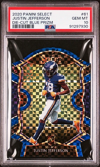 2020 Panini Select 61 Justin Jefferson Die-cut Blue Prizm PSA 10
