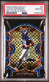 2020 Panini Select 61 Justin Jefferson Die-cut Blue Prizm PSA 10