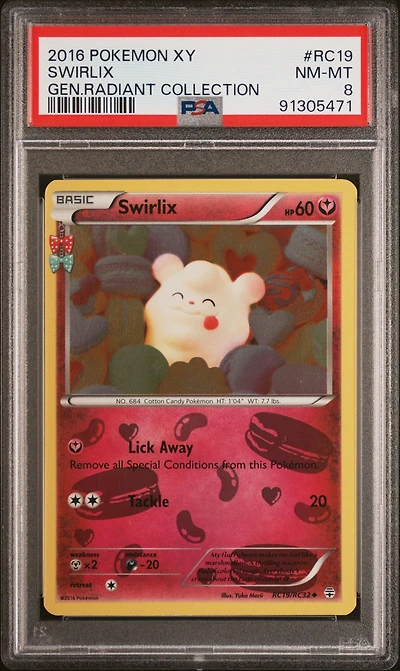 2016 Pokemon Xy Generations Radiant Collection Rc19 Swirlix PSA 8