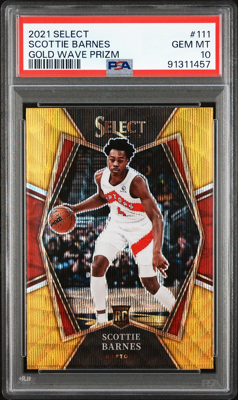 2021 Panini Select 111 Scottie Barnes Gold Wave Prizm PSA 10