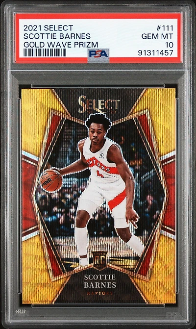 2021 Panini Select 111 Scottie Barnes Gold Wave Prizm PSA 10