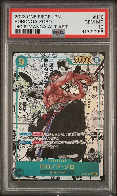 2023 One Piece Japanese Op06-wings Of The Captain 118 Roronoa Zoro Manga Alternate Art PSA 10