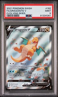 2021 Pokemon Sword & Shield Evolving Skies 192 Fa/dragonite V PSA 9