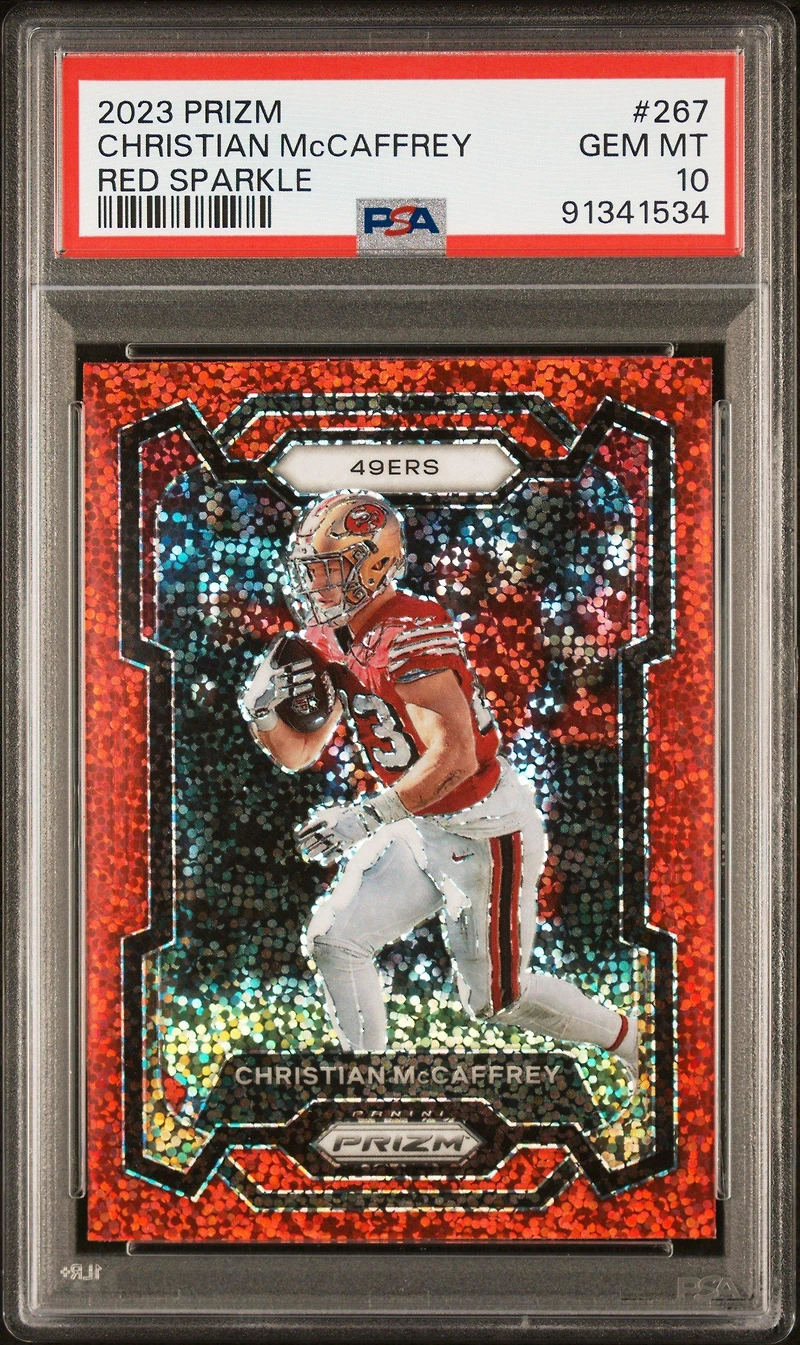 2023 Panini Prizm 267 Christian Mccaffrey Red Sparkle PSA 10